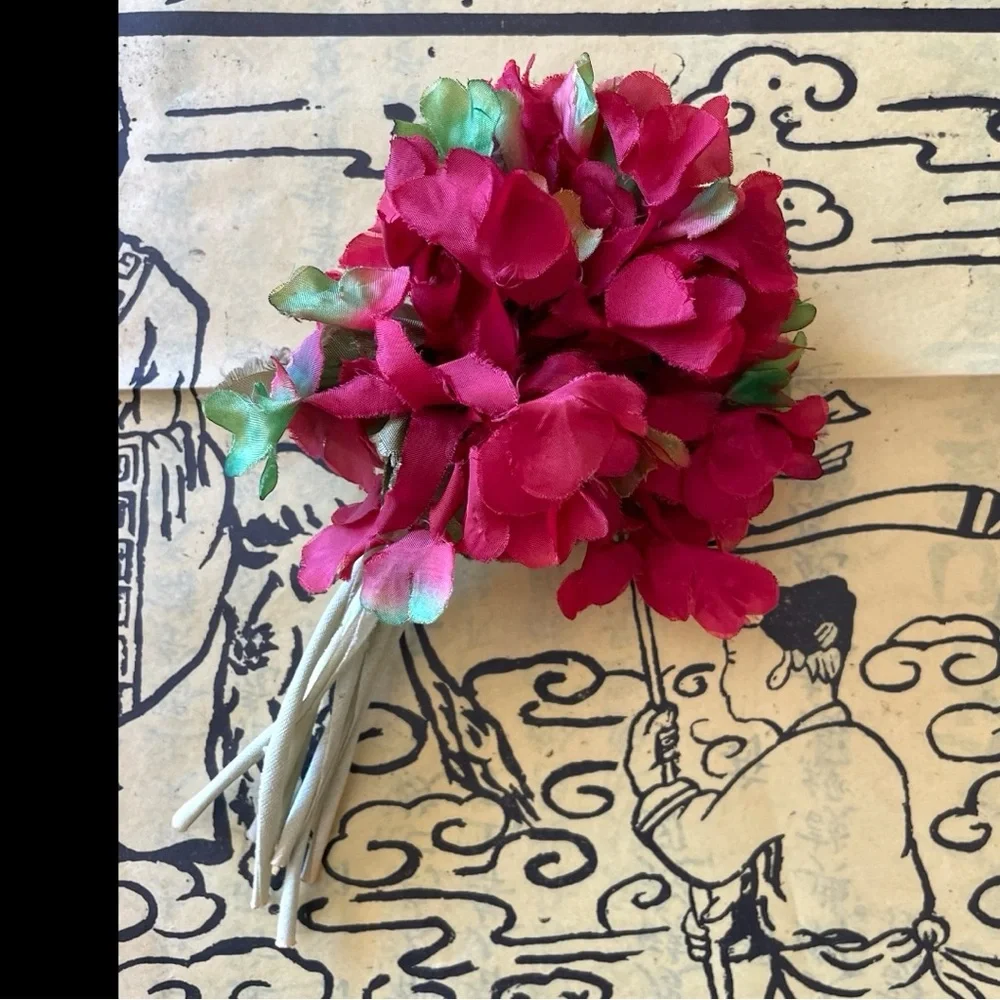 Vintage Fabric Red Hydrangea Flower Pin